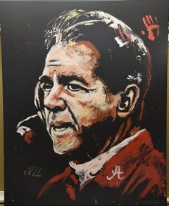 Monumental & Historic Nick Saban Painting - Signed & Hand Print by Saban