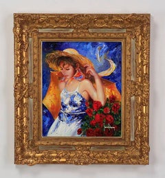 Beautiful Oil Painting  American School  Entitled “Woman in a Sun Hat”