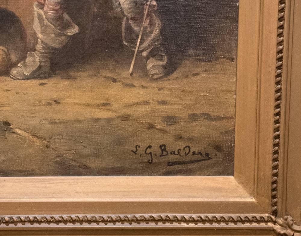 Peinture à l'huile du XIXe siècle de Giorgio Baldero (Italie) - Rixe dans une taverne - Painting de Luigi Giorgio Baldero
