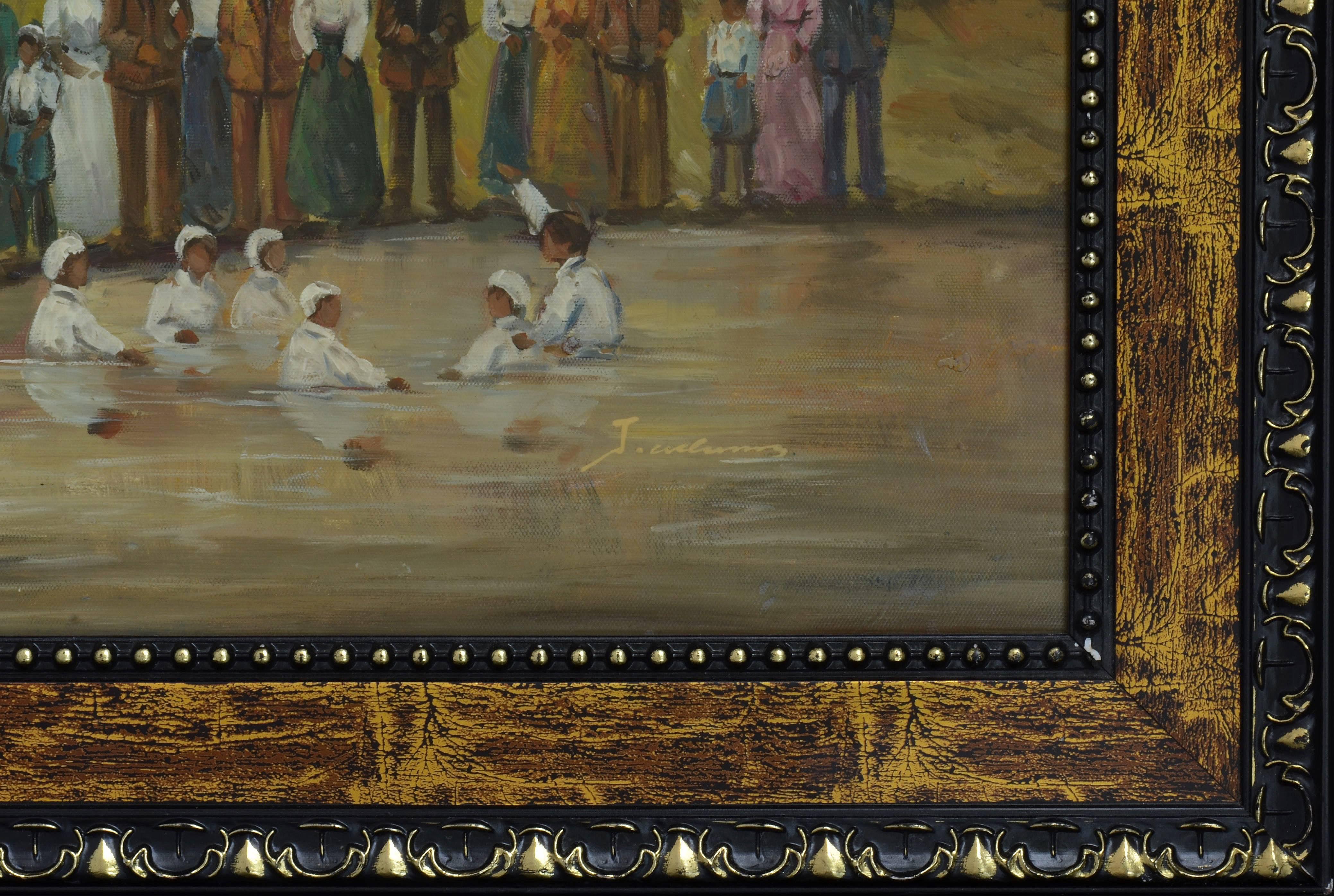 VINTAGE ORIGINAL OIL OF SOUTHERN BAPTISM - Painting by Nicholas Edward Gabe