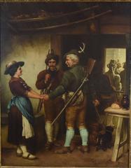 Painting by Jacobus Leisten after Defregger Entitled “Farewell of the Hunters”