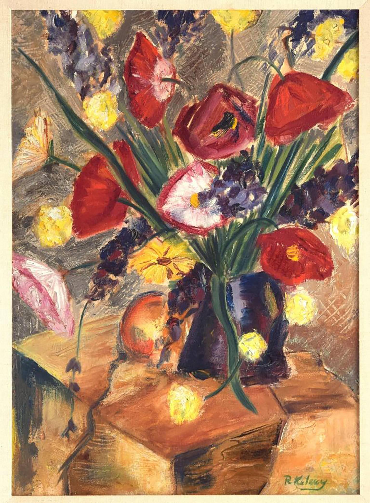 Beautiful Floral Still Life Painting by Robert Kelsey - Brown Still-Life Painting by Unknown