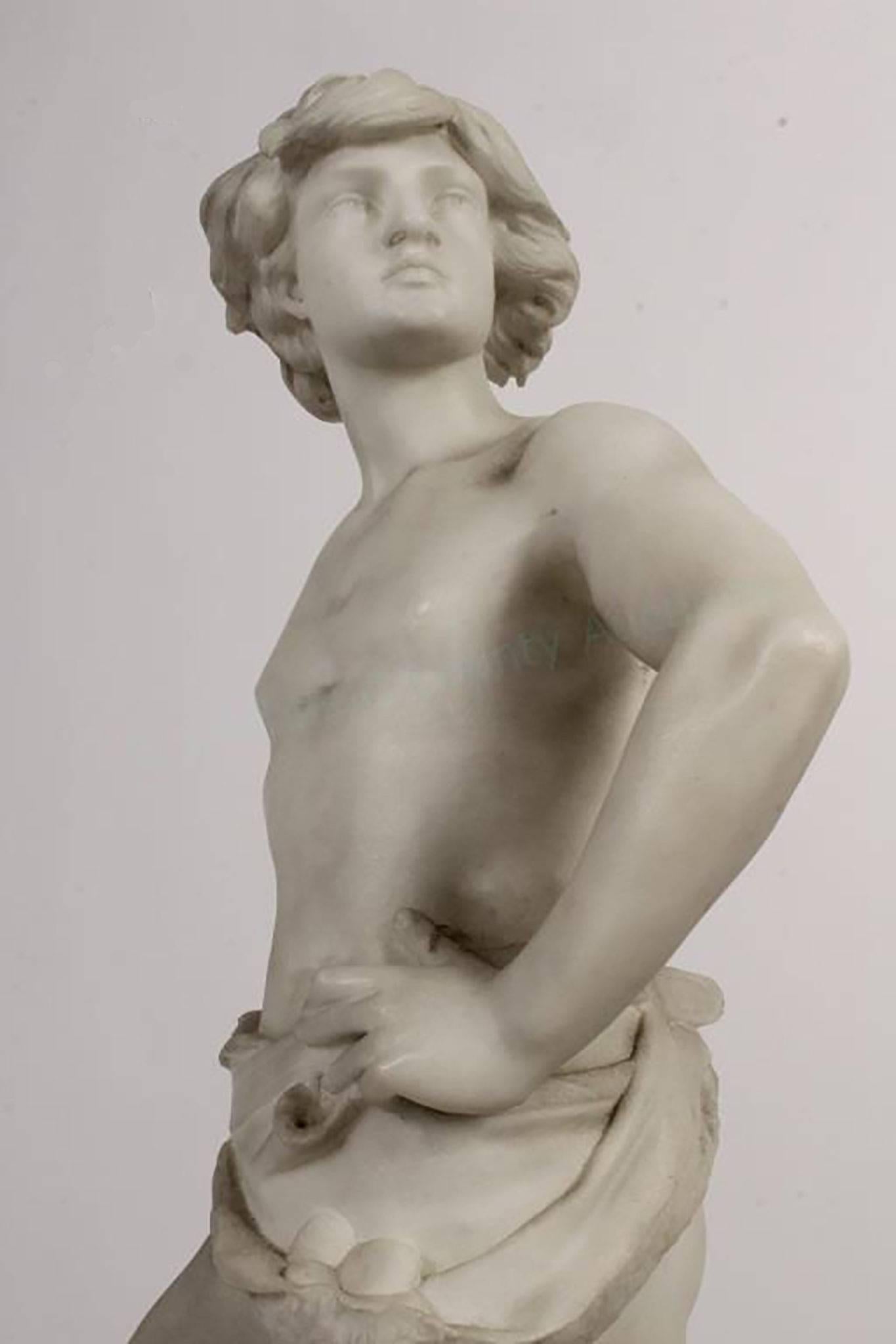 Large Marble Sculpture of Young David Collecting Stones - Gray Still-Life Sculpture by Unknown