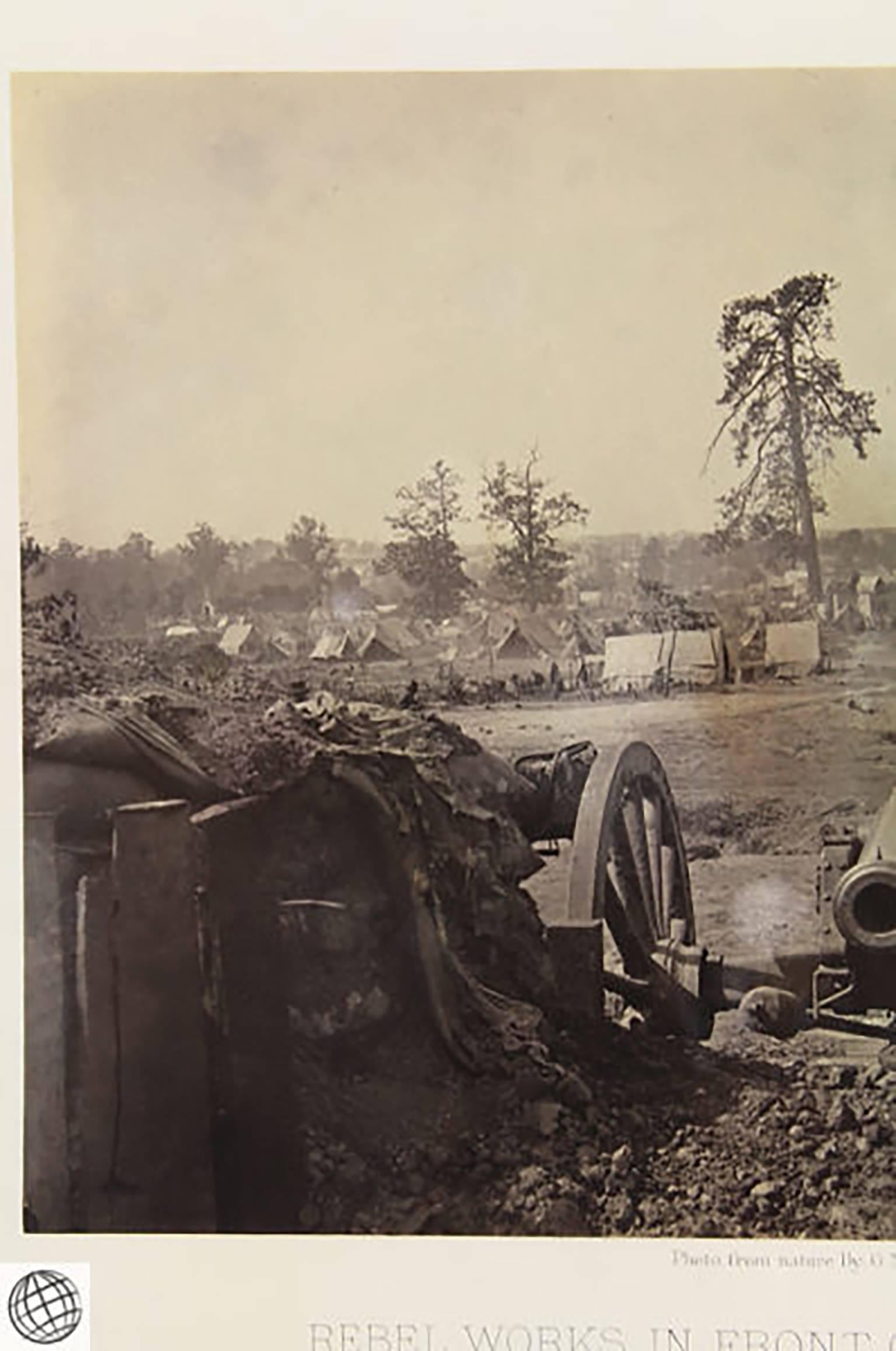 Very Rare Original Civil War Photograph by George N. Barnard (1819-1902). Entitled: Rebel Works in Front of Atlanta, No. 3 [New York: 1866]. Albumen photograph from a negative taken in 1864, on original two-tone gilt-edged thin card mount, with