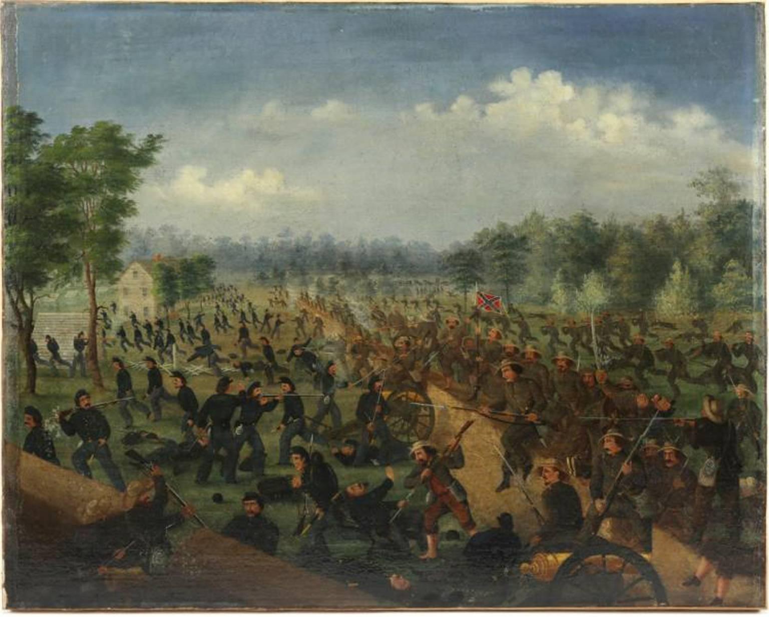 Historic Civil War Oil Painting by Edward E. Arnold (attr) 1863 2