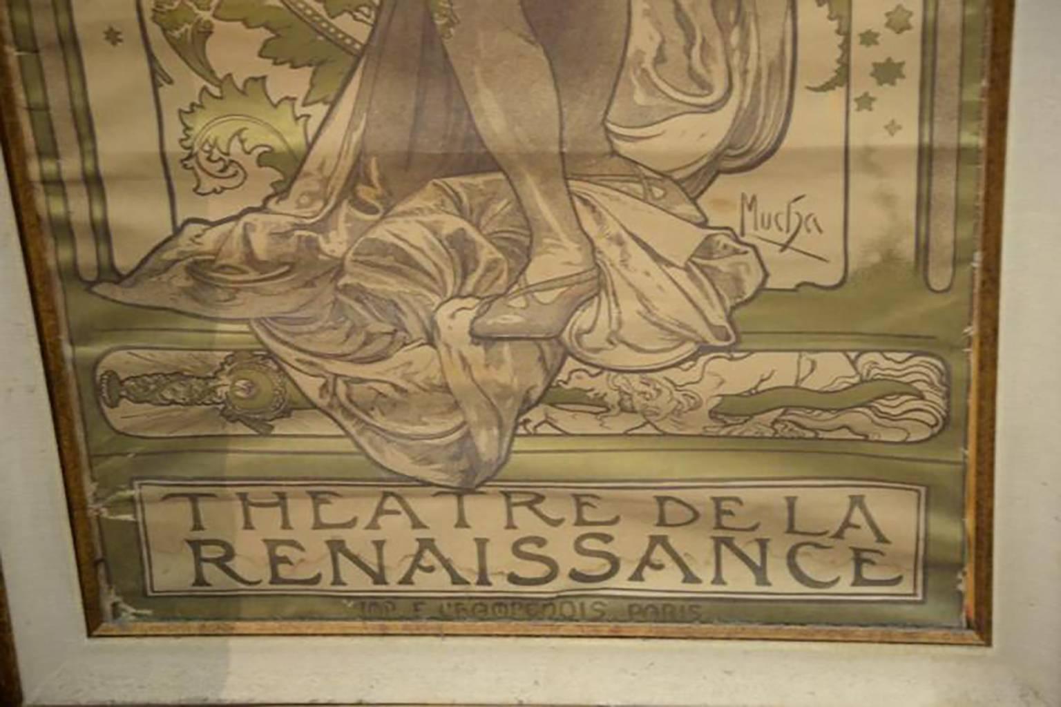 Huge Rare Original 19th Century Alphonse Mucha Lithograph Theater Poster 1