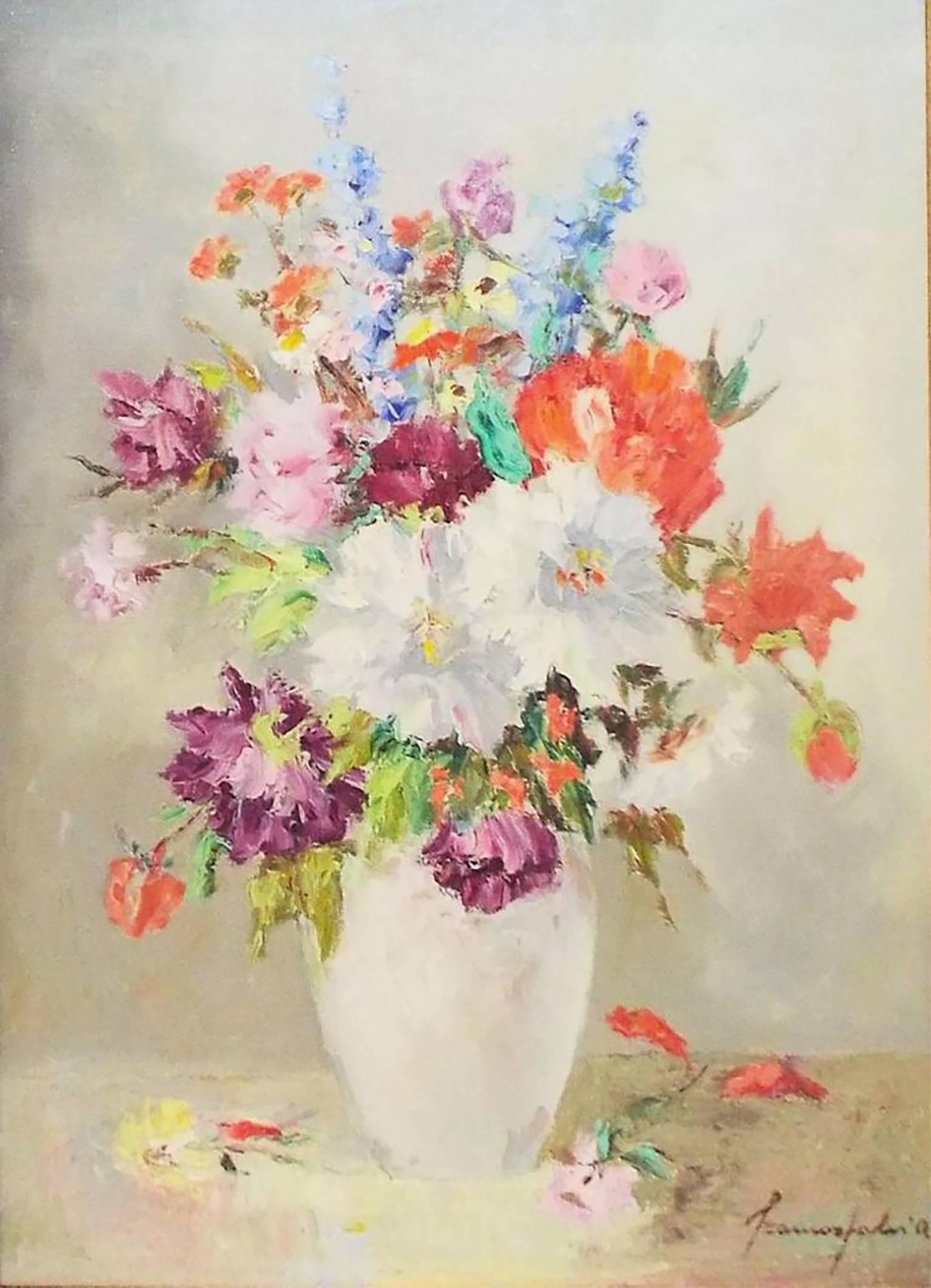 Beautiful French Still Life Floral Oil Painting For Sale 1