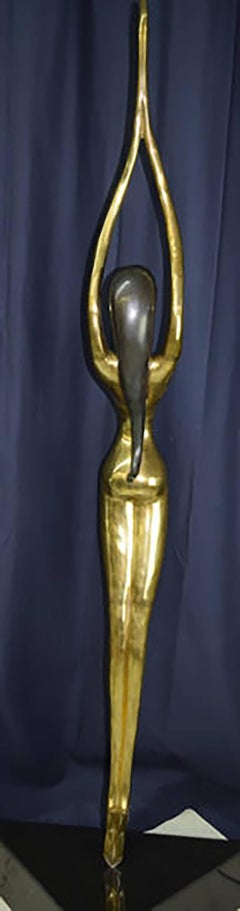 Very Large Modernist Solid Brass Female Nude Sculpture – Over 6 Feet Tall