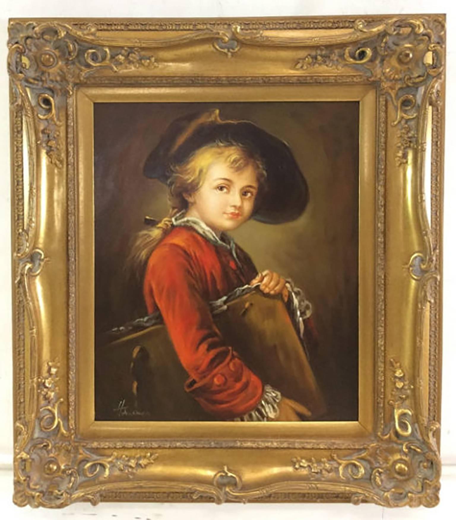 Portrait Oil After Nicolas Bernard Lepicie Entitled “The Young Draughtsman” - Painting by (After) Nicolas Bernard Lepicie