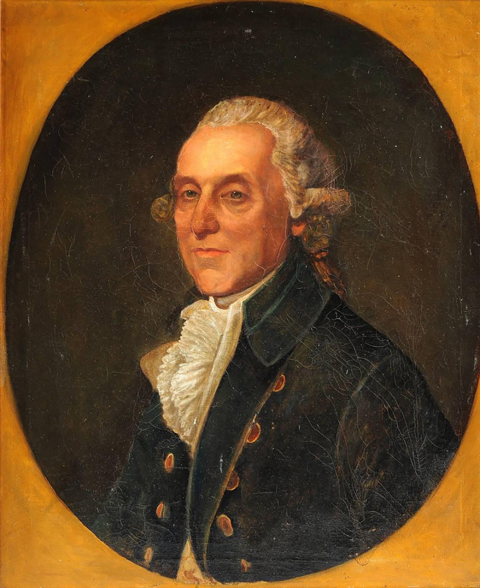 Splendid 18th Century half length portrait attributed to Thomas Beach  Medium: oil on canvas.  Measures 29 1/2″ x 24 1/2″ – Framed in a Gold Gilded Wooden Frame  Entitled Portrait of a Gentleman.  Although the work was previously thought as