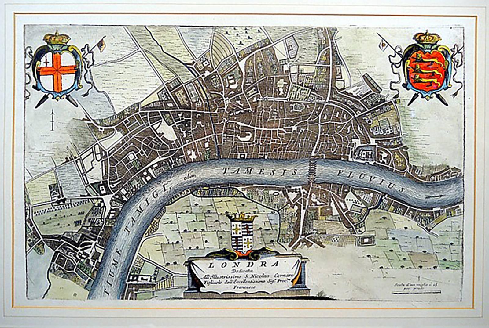 Very Rare 17th Century Map of London, England - Print by Vincenzo Maria Coronelli