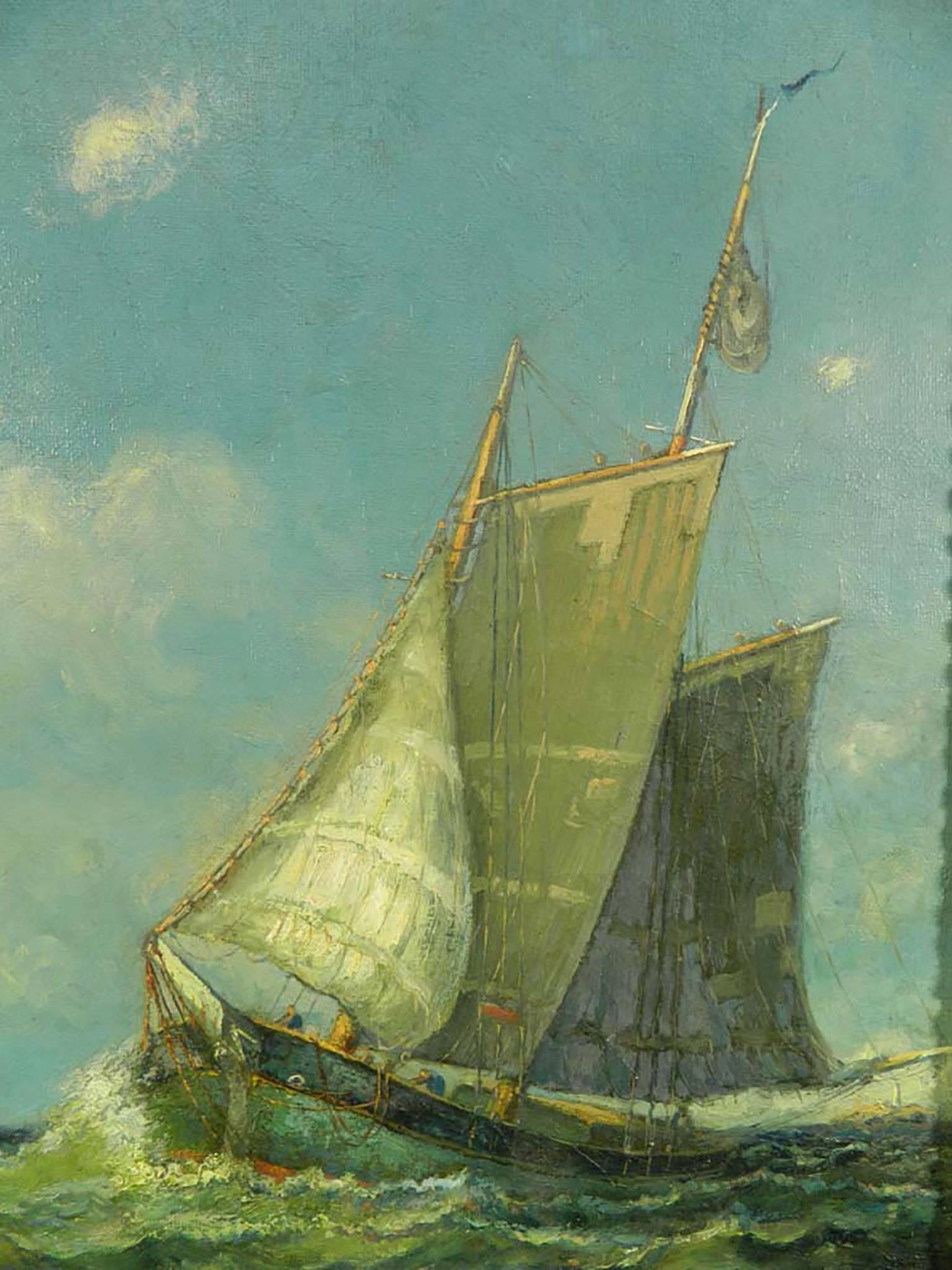 Antique Marine Oil Painting by Frederick Leo Hunter 2