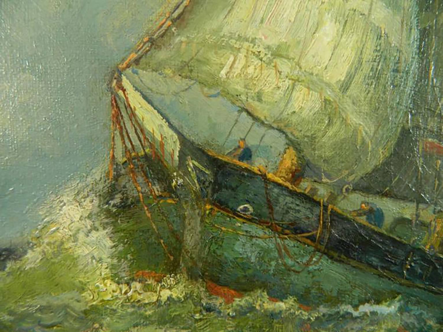 Antique Marine Oil Painting by Frederick Leo Hunter 3