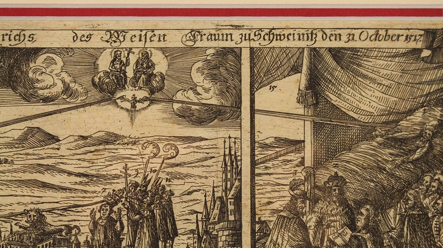 Woodcut Engraving of Elector Frederick the Wise of Saxony’s Dream in 1517 - Print by Unknown