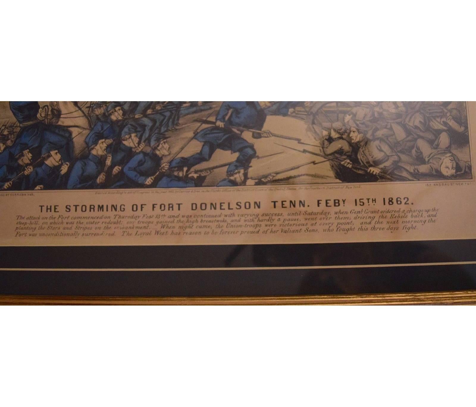 Original Civil War Currier & Ives Handkolorierte Lithographie „The Storming of Fort“ 3