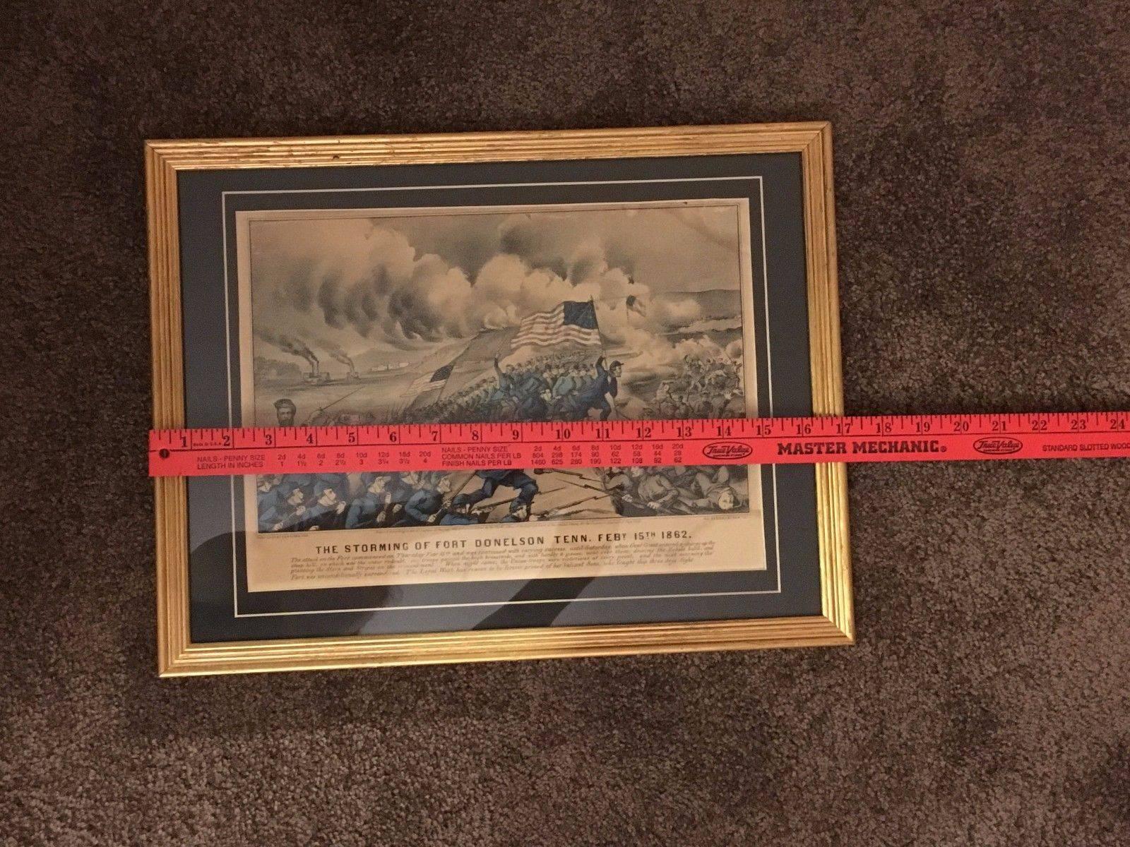 Original Civil War Currier & Ives Handkolorierte Lithographie „The Storming of Fort“ 6