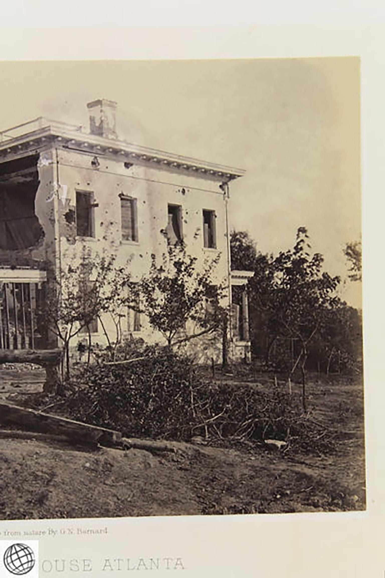 Very Rare Original Civil War Photograph by George N. Barnard (1819-1902). Entitled: The Potter House Atlanta [New York: 1866]. Albumen photograph from a negative taken in 1866, on original two-tone gilt-edged thin card mount, with plate title and