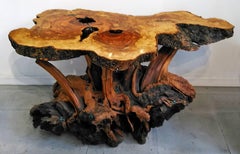 Cypress Burl Wood Table with Turquoise Inlays