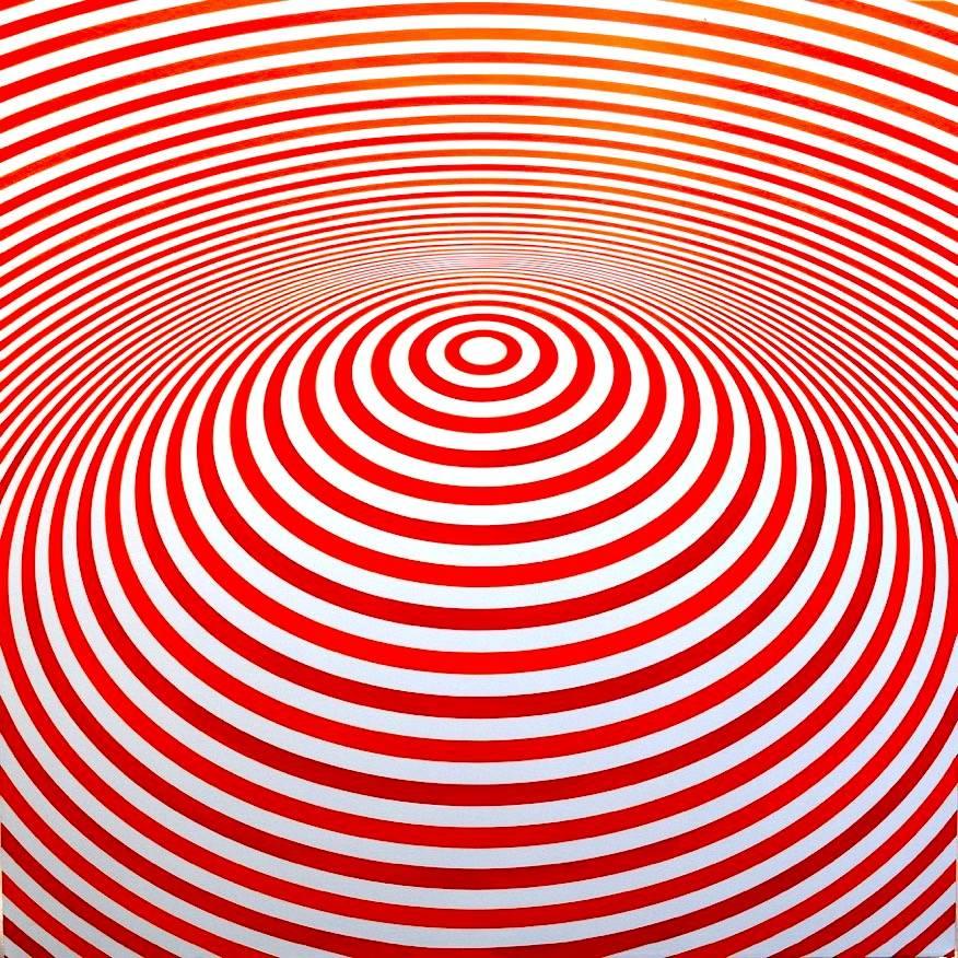 John Zoller 
Orange Orbital Portal Mass, 2017
Acrylic on canvas
48" x 48"

 John Zoller was born in Trenton, New Jersey, currently resides in Miami, Florida. He creates Op Art, in monochromatic and primary colors. The central idea of his art