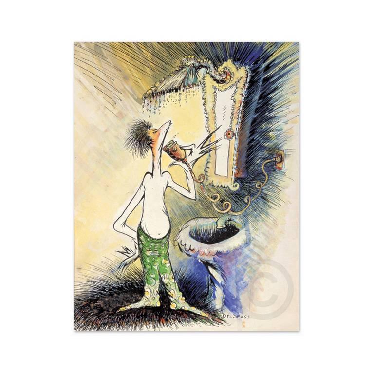 (after) Dr. Seuss (Theodore Geisel) Print - Dr. Seuss, Self-Portrait as a Young Man Shaving 