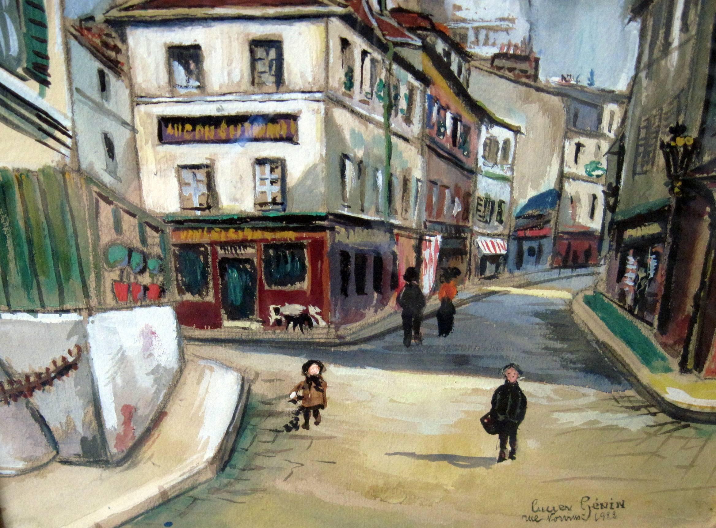 Paris, La Rue Norvin, 1922 - Gray Landscape Painting by Lucien Génin