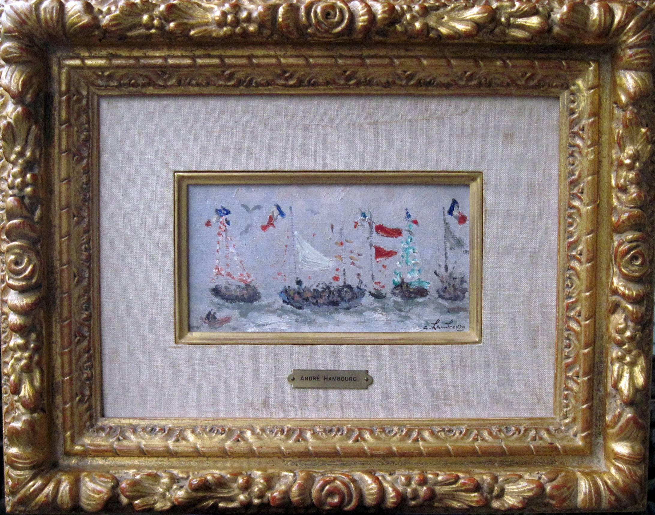 Bateaux en Fête (Trouville) - Painting by Andre Hambourg