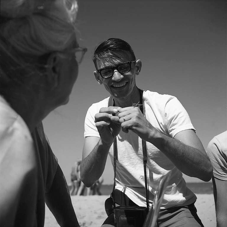 Vivian Maier Black and White Photograph - Wilmette, IL (Man with Grasshopper), 1968