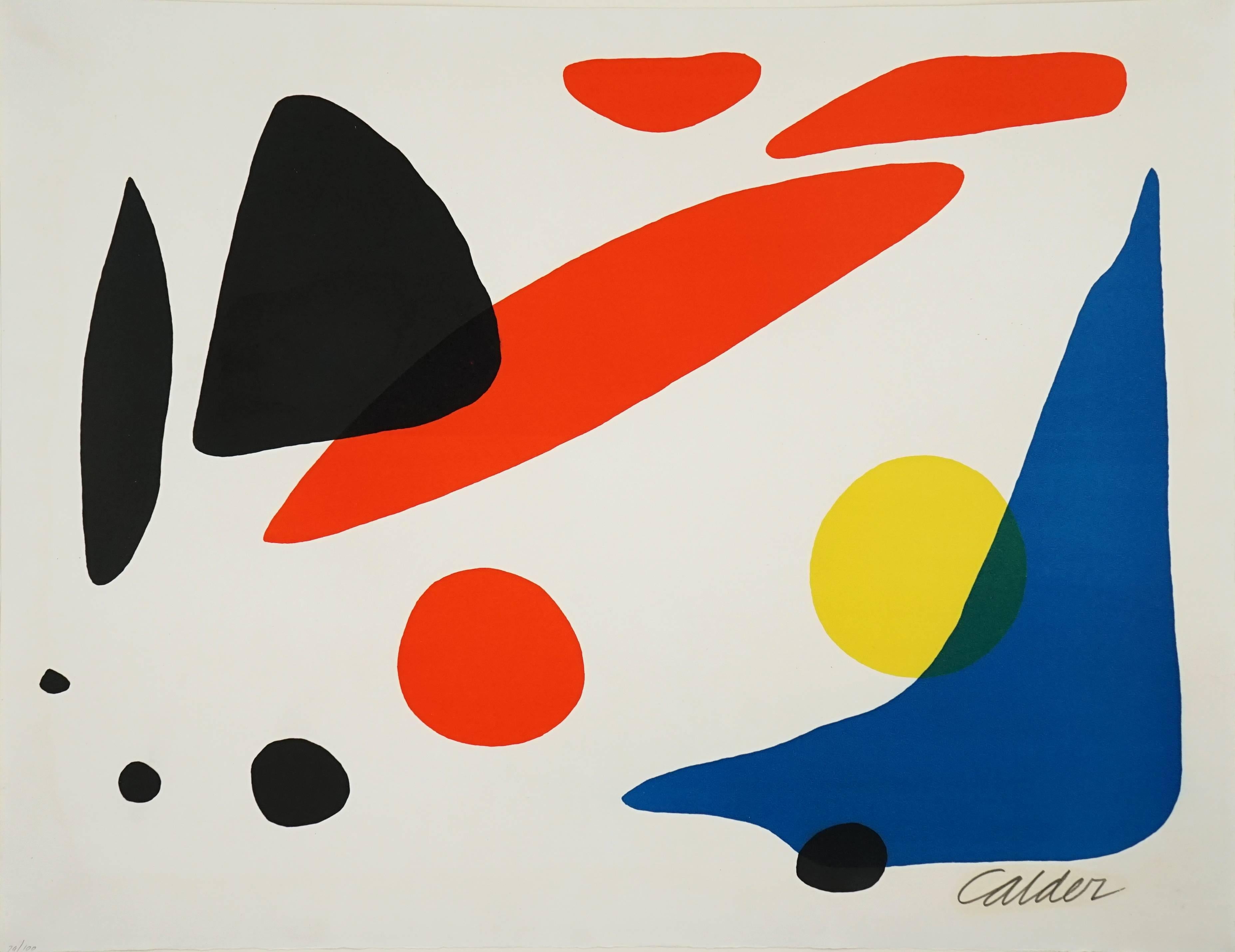 Composition (Blue Boomerang with Red, Black and Yellow Shapes) - Print by Alexander Calder