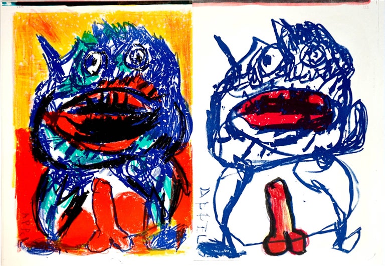 Karel Appel Portrait Print - Untitled: 2 lithographs from One Cent Life