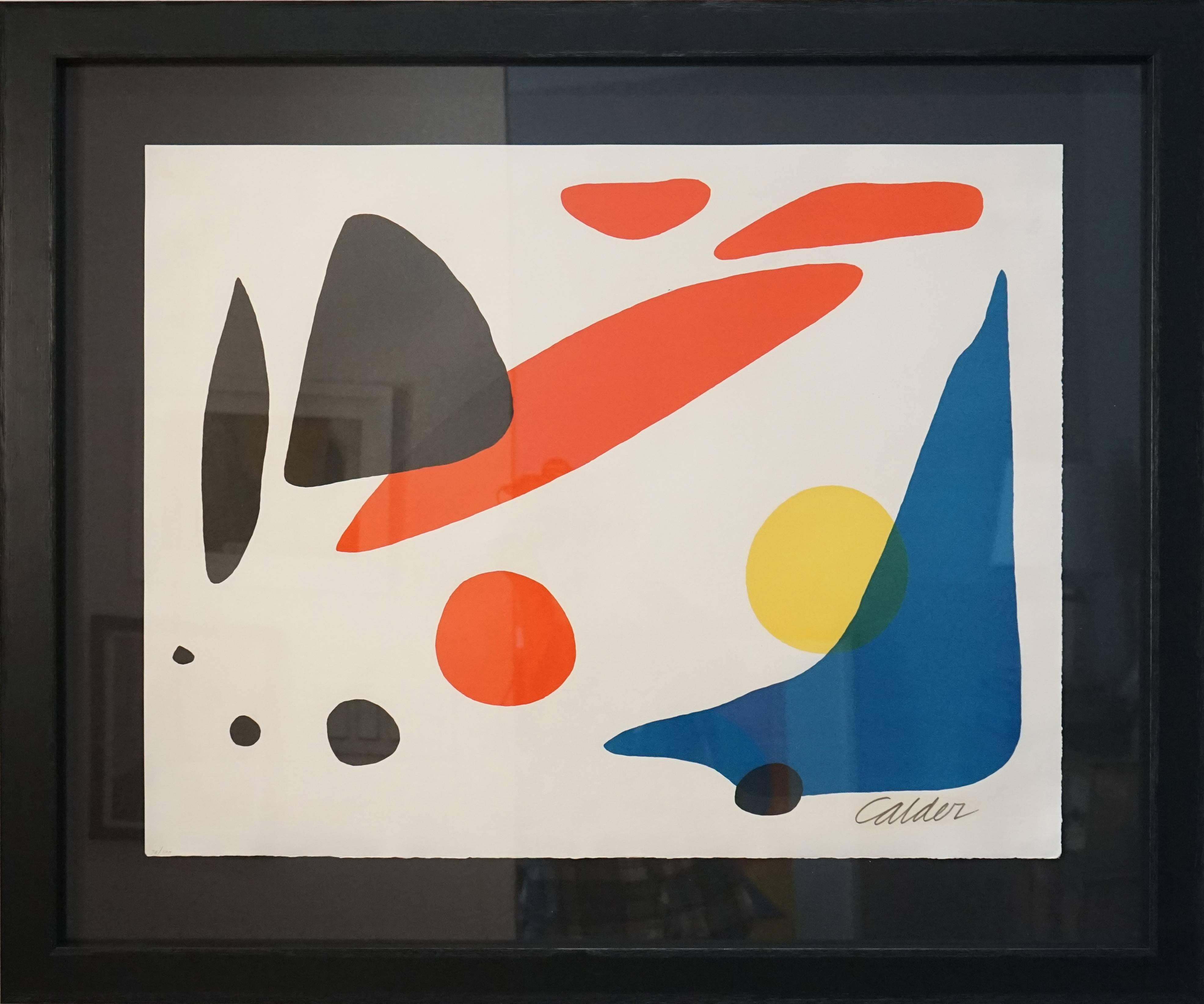 Composition (Blue Boomerang with Red, Black and Yellow Shapes) - Abstract Expressionist Print by Alexander Calder