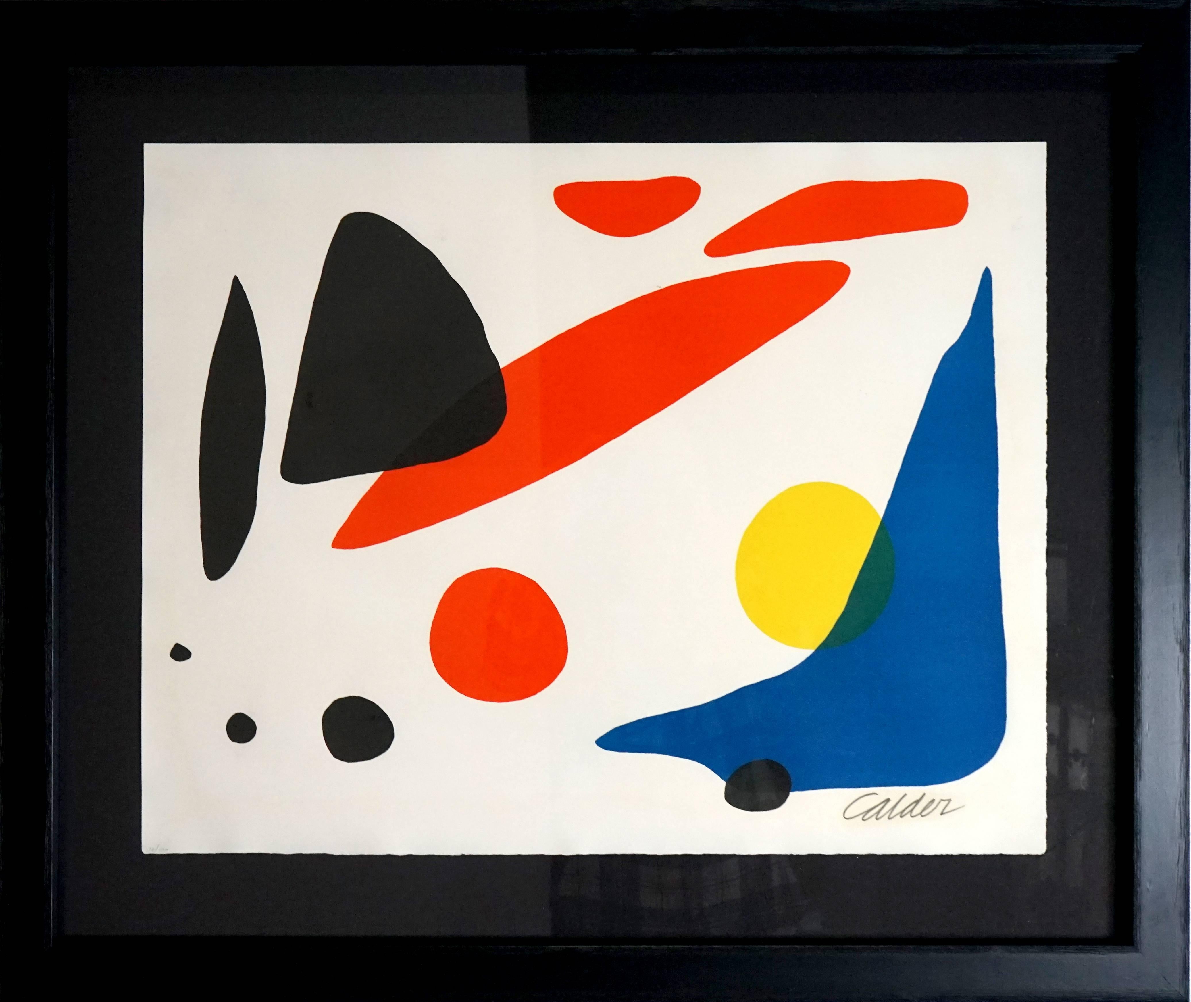 Alexander Calder Abstract Print - Composition (Blue Boomerang with Red, Black and Yellow Shapes)