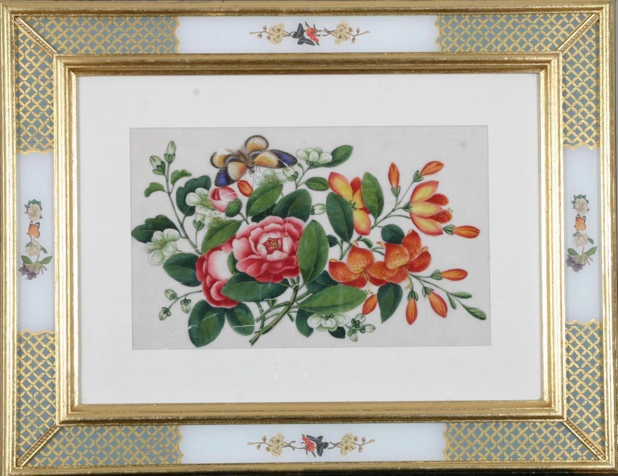 Chinese Export paintings of flowers and fruit on pith paper - Other Art Style Art by Sunqua