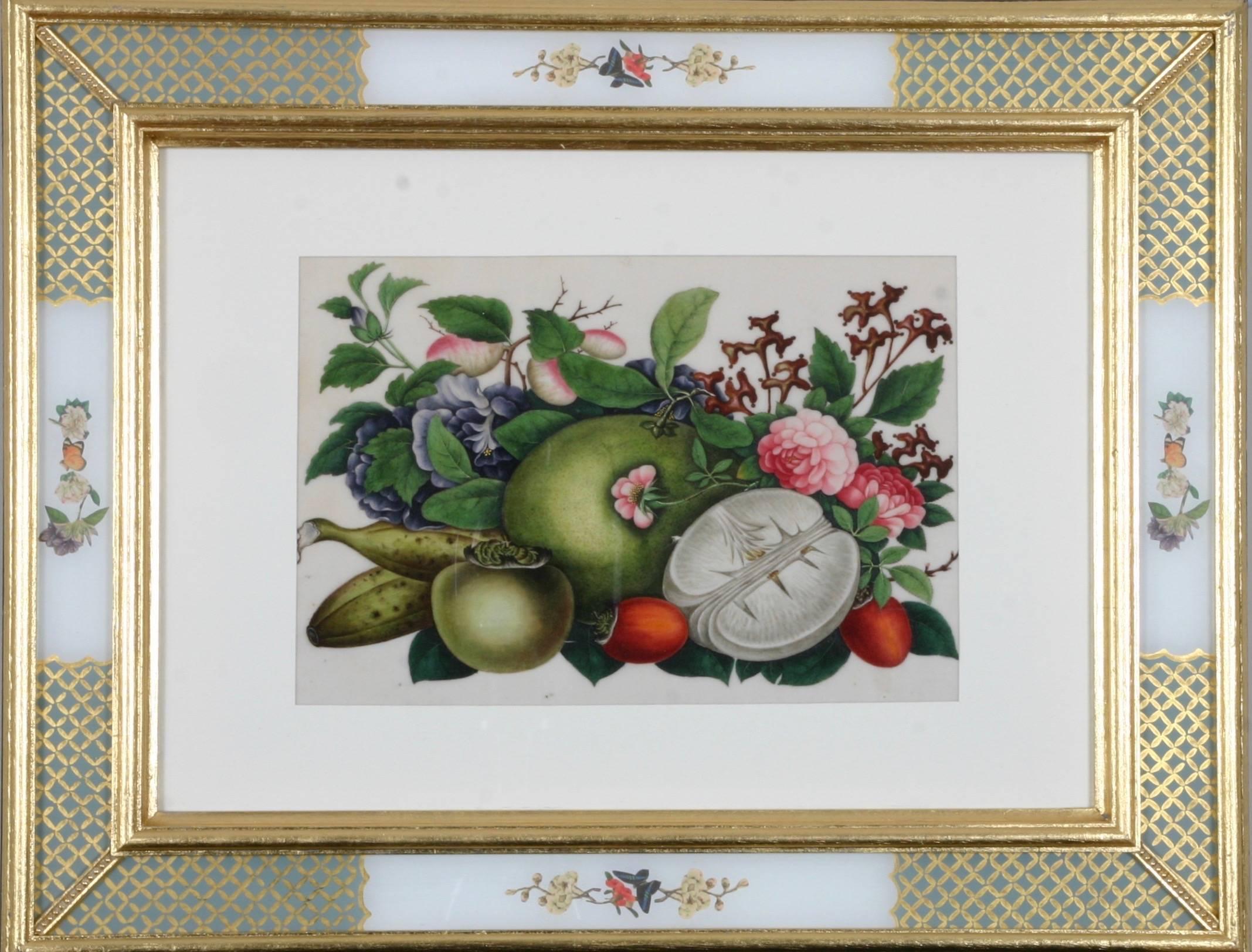 Chinese Export paintings of flowers and fruit on pith paper For Sale 1