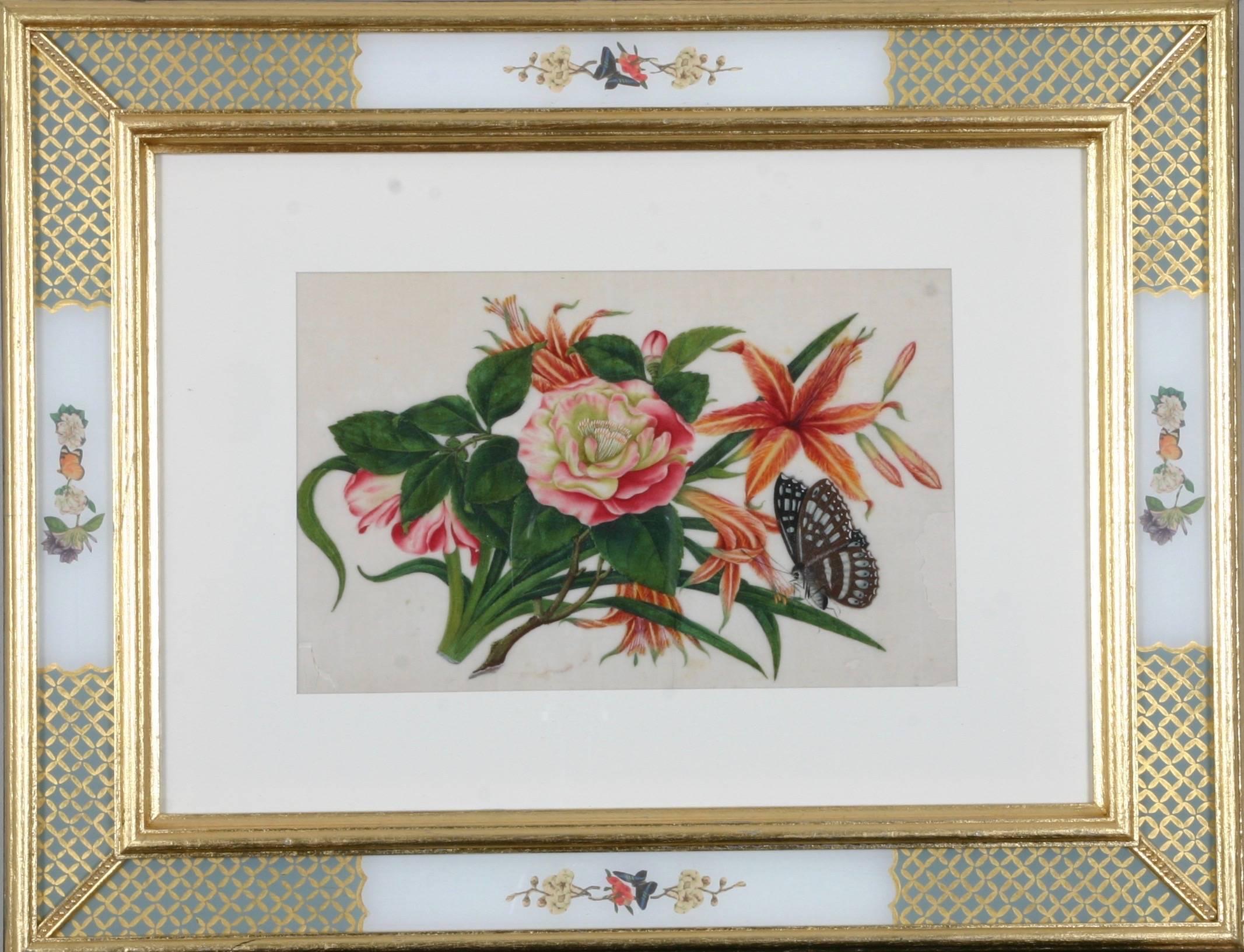Chinese Export paintings of flowers and fruit on pith paper For Sale 2