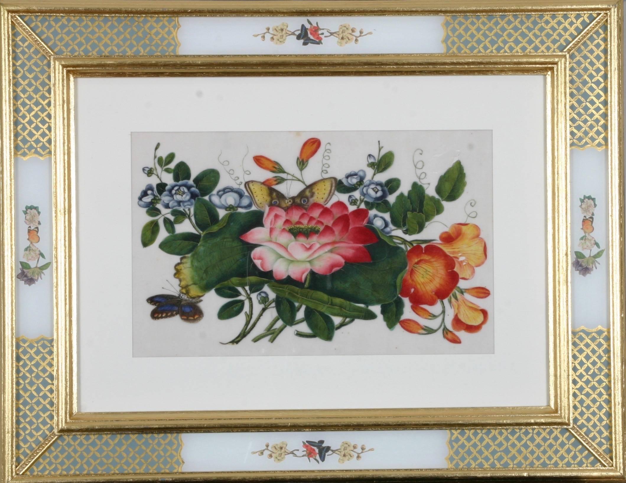 Chinese Export paintings of flowers and fruit on pith paper For Sale 3