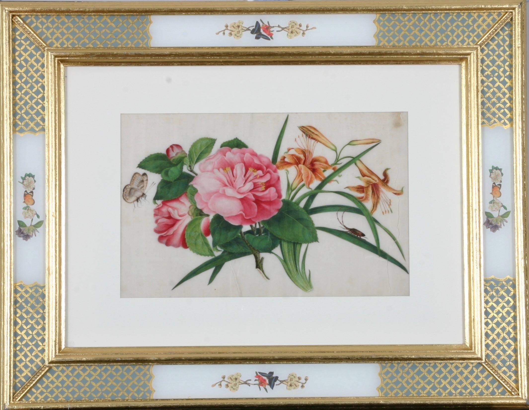 Chinese Export paintings of flowers and fruit on pith paper For Sale 4