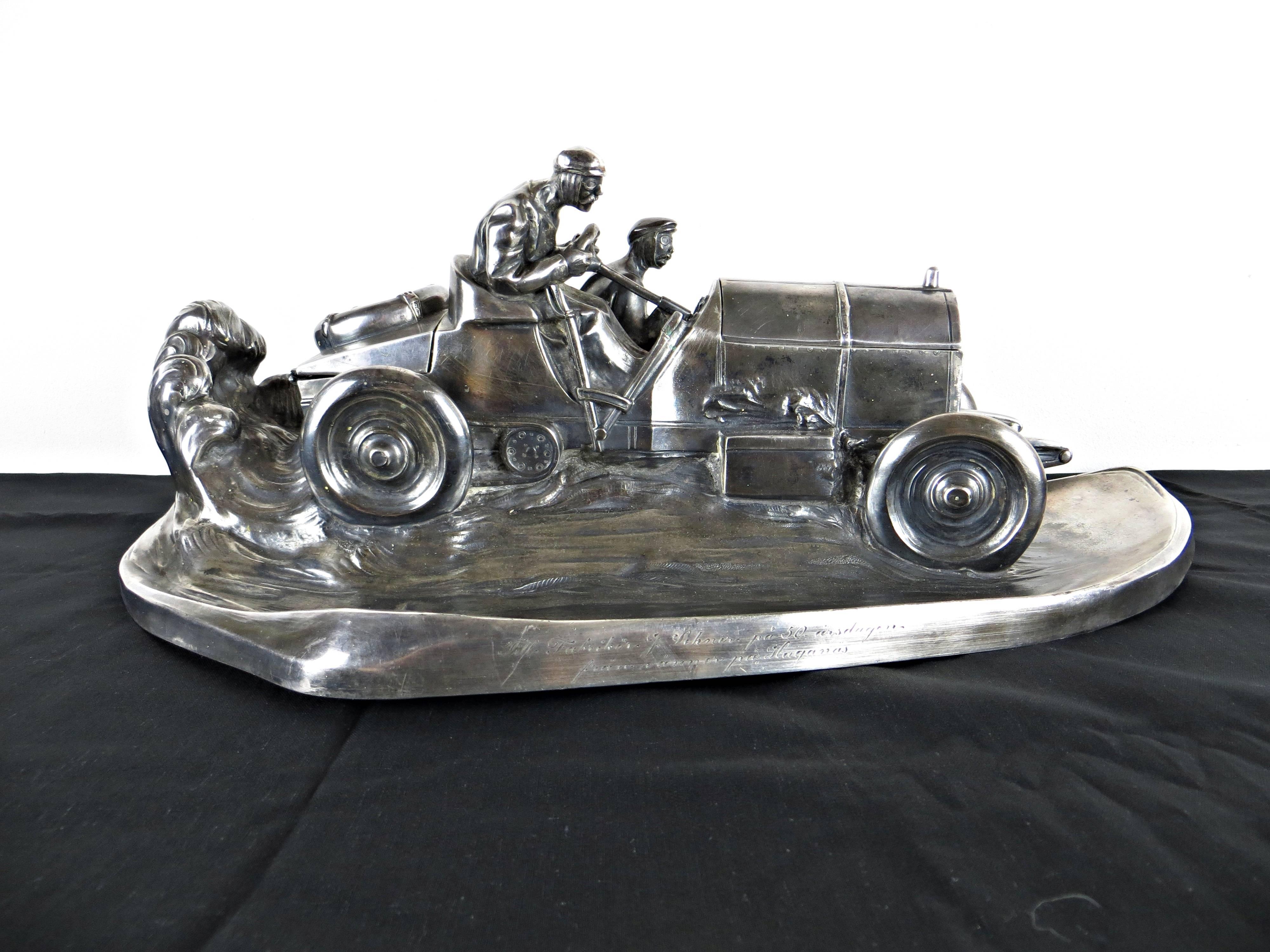 Unknown Figurative Sculpture - A RACING CAR DESKPIECE BY WMF, GERMAN