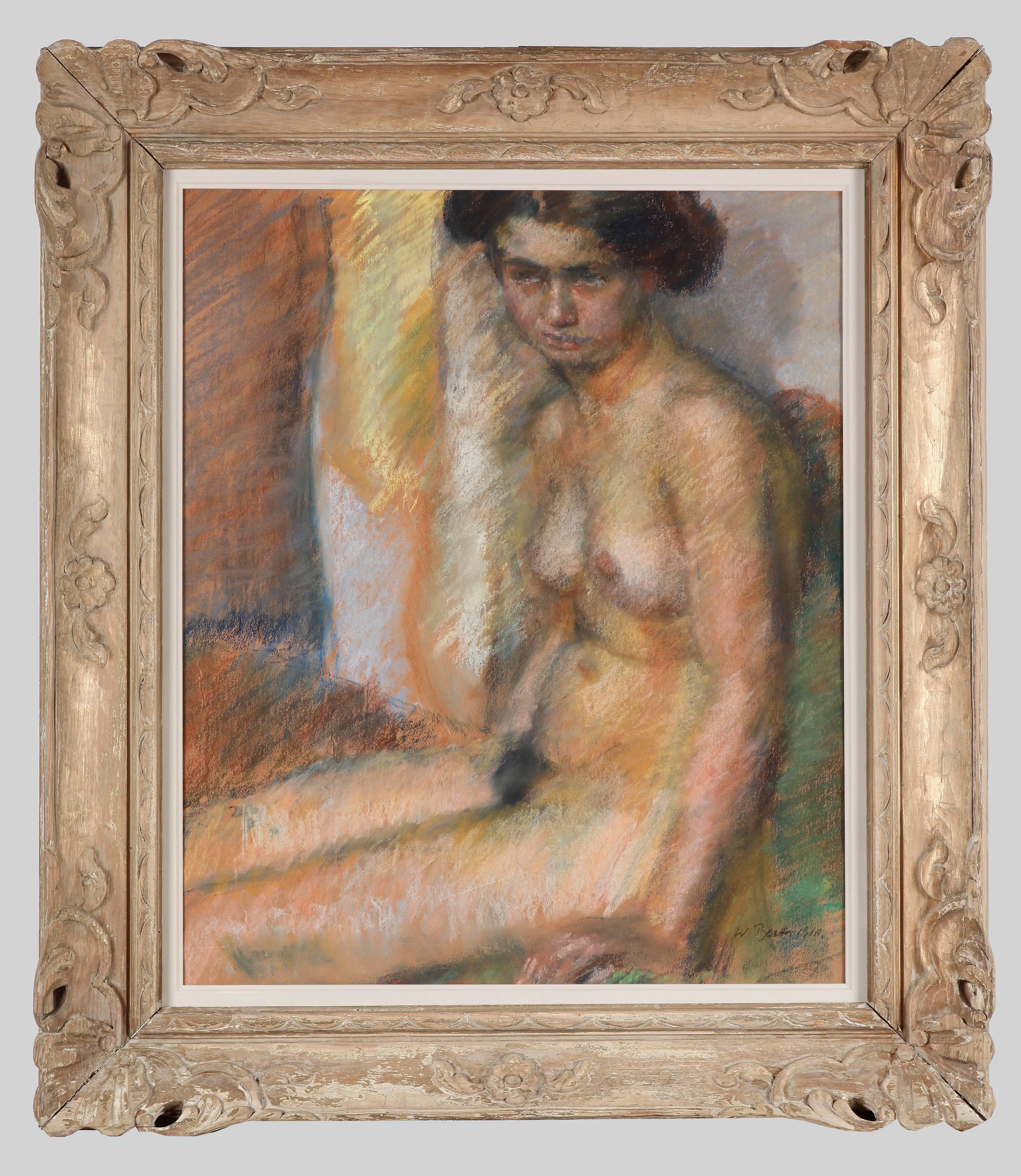 Willibald Besta Nude Painting - Sitting female nude