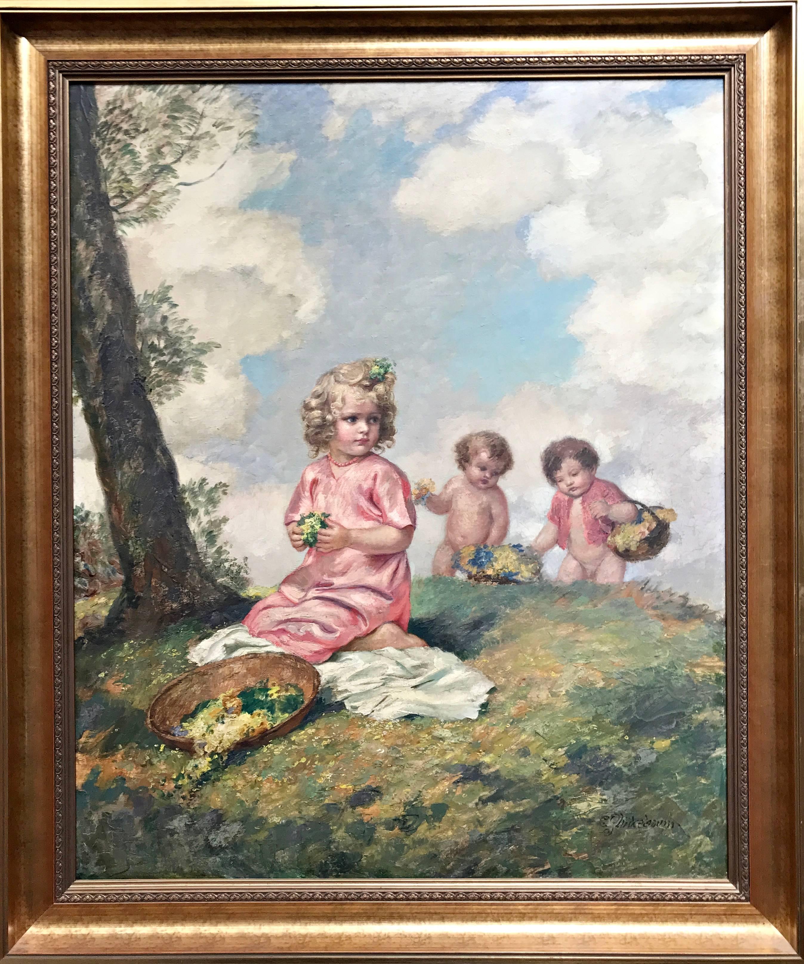Carl Plückebaum Figurative Painting - Flowerpodding children