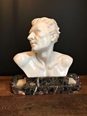 Fantastic and expressive heavy marble Art Deco bust, 70 lb!