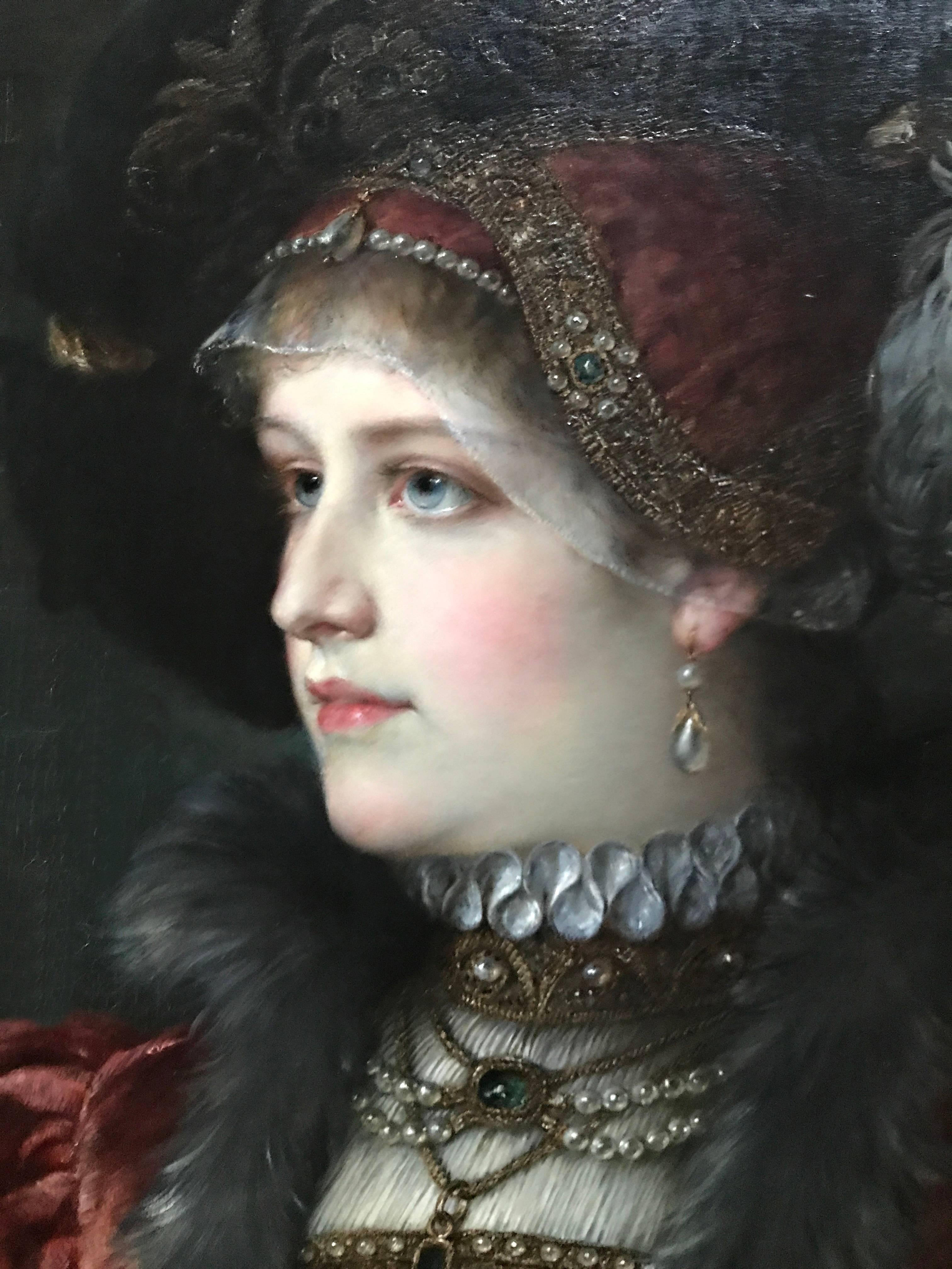 Anton Bertzig Portrait Painting - Portrait of a Lady in an elegant costume