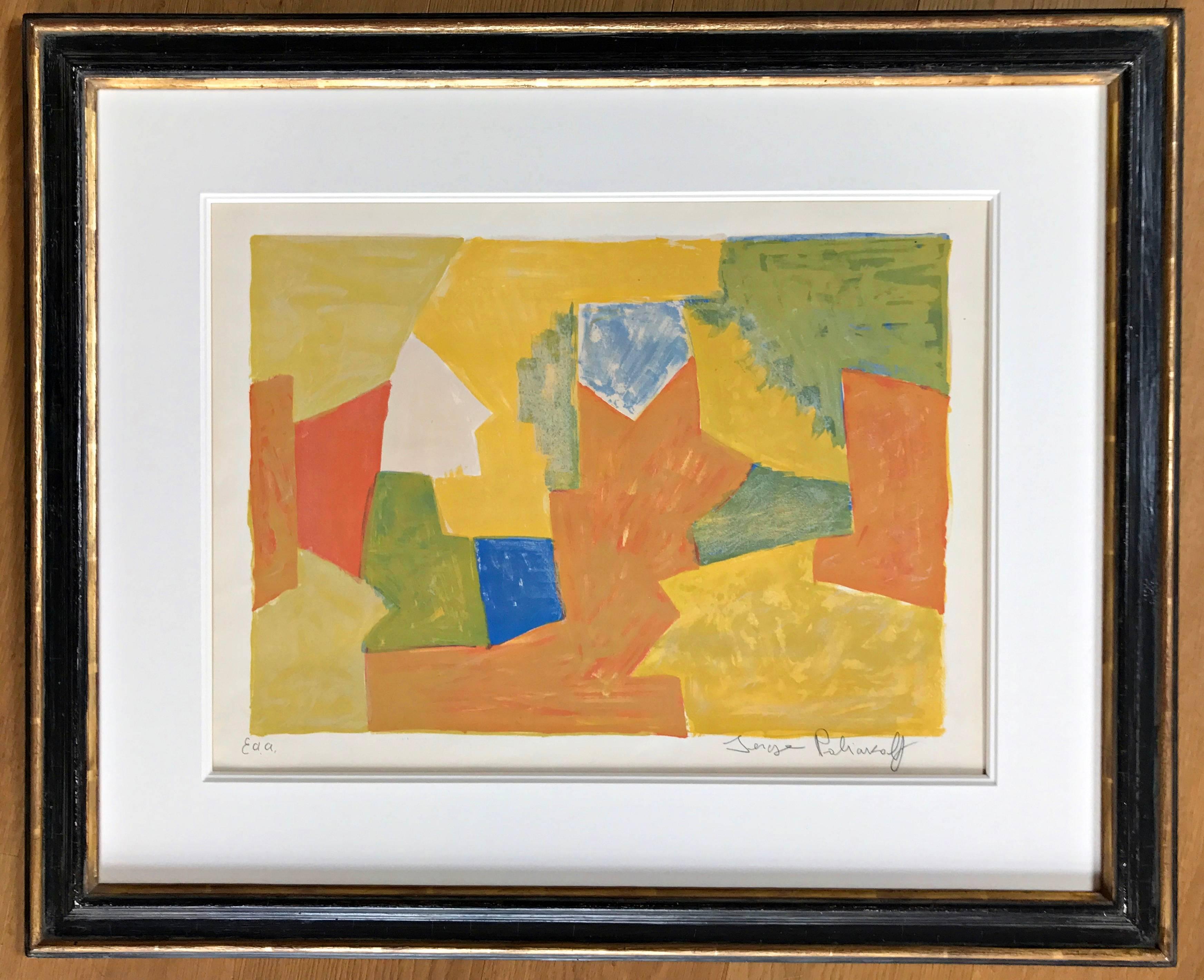 Serge Poliakoff Abstract Print - Composition jaune, orange et verte