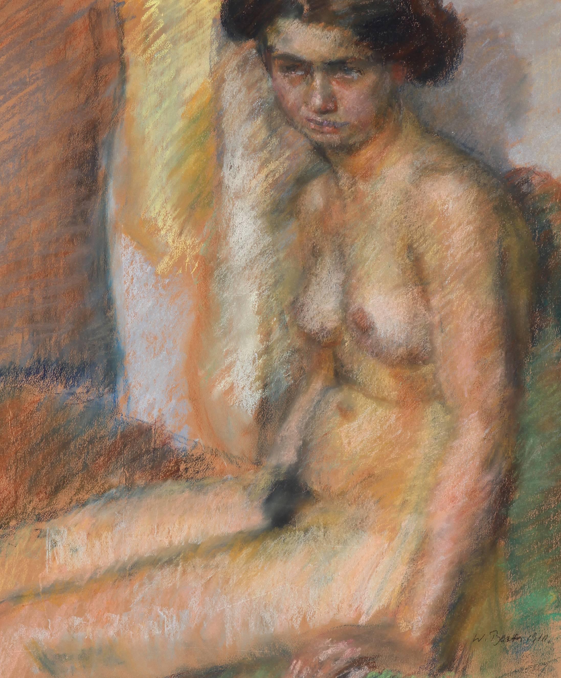Sitting female nude - Painting by Willibald Besta
