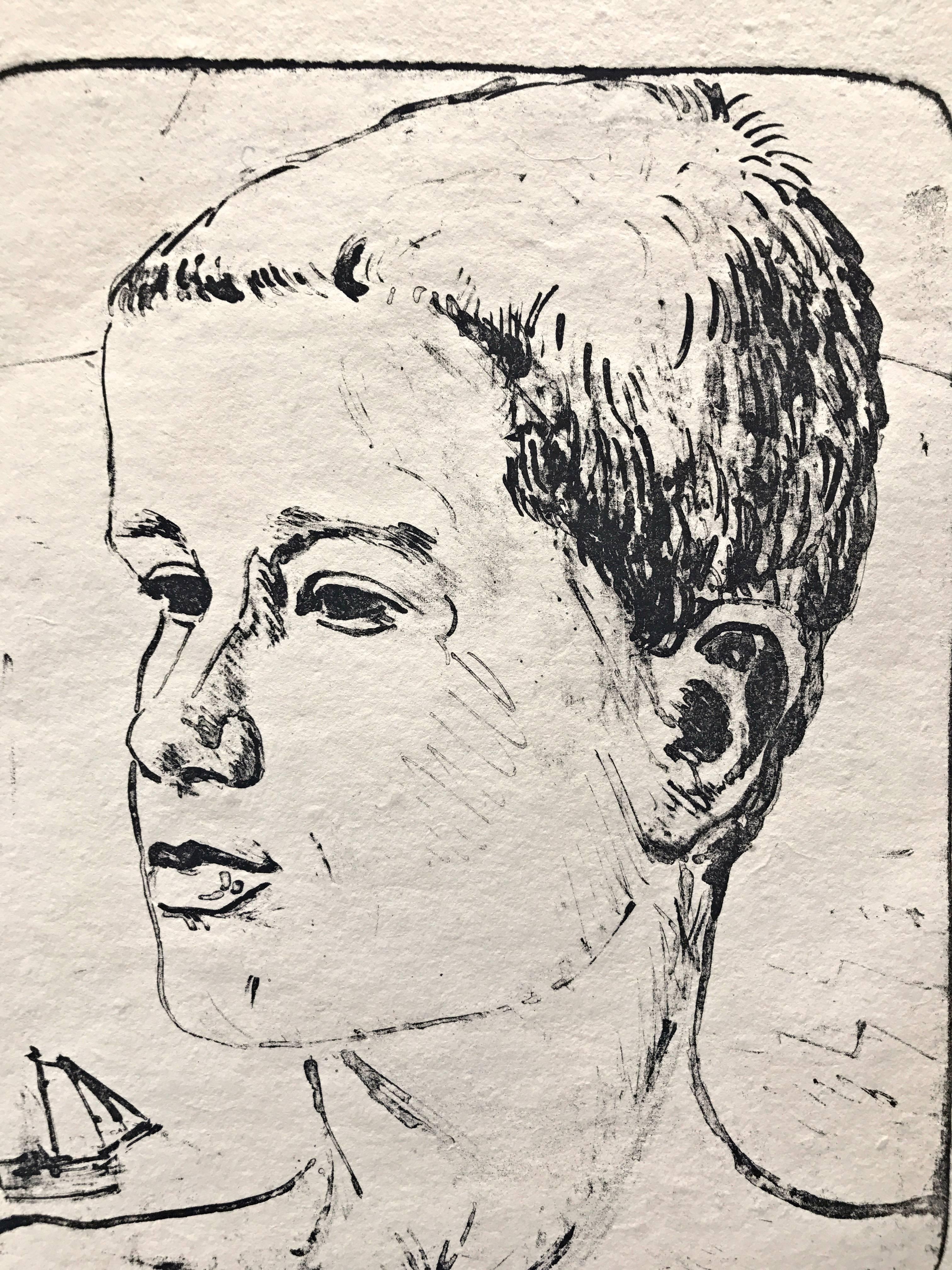 Knabenkopf (Boy head) - Expressionist Print by Erich Heckel
