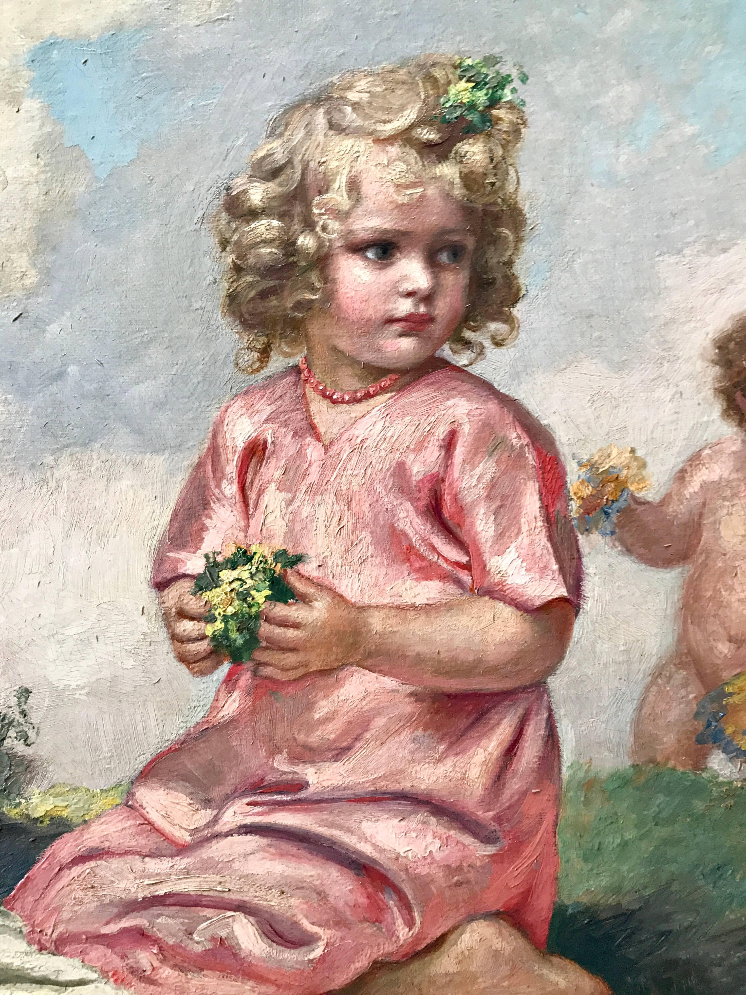 Flowerpodding children - Impressionist Painting by Carl Plückebaum