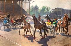 Rare painting, Trotter racing, big price from Munich, 1931