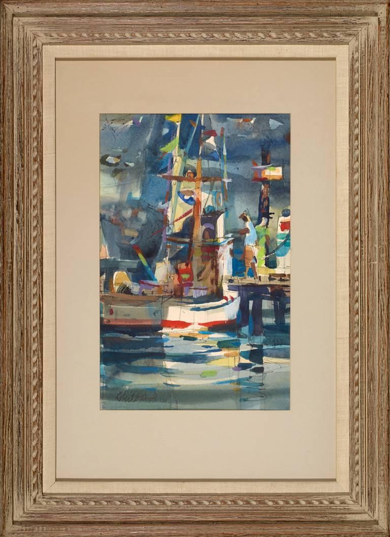 Untitled (Boats with Flags) - Painting by Robert E. Wood