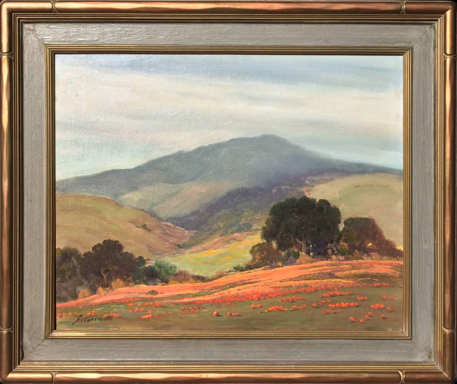 George Sanders Bickerstaff Landscape Painting - Untitled (California Landscape with Oaks and Poppies)