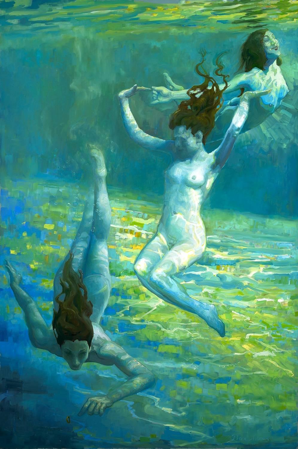 Figurative Painting di Peter Adams - La visione di Alberich (Fanciulle del Reno)