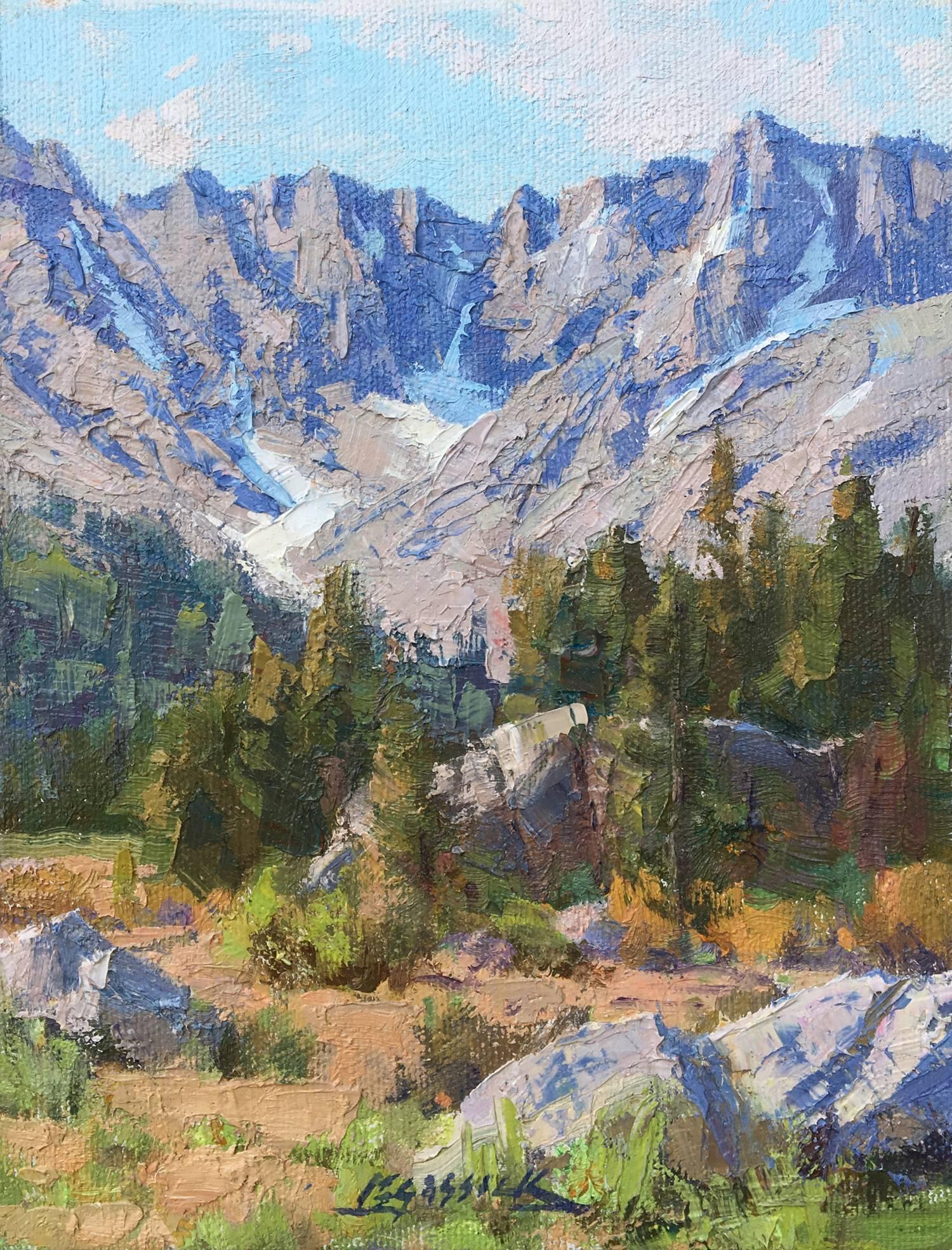 A Day in Faith Valley - Gray Landscape Painting by Jean LeGassick